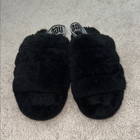 UGG Black Fluff Yeah Faux Fur Slingback Slide Sandals Women's 8 - Picture 3 of 6